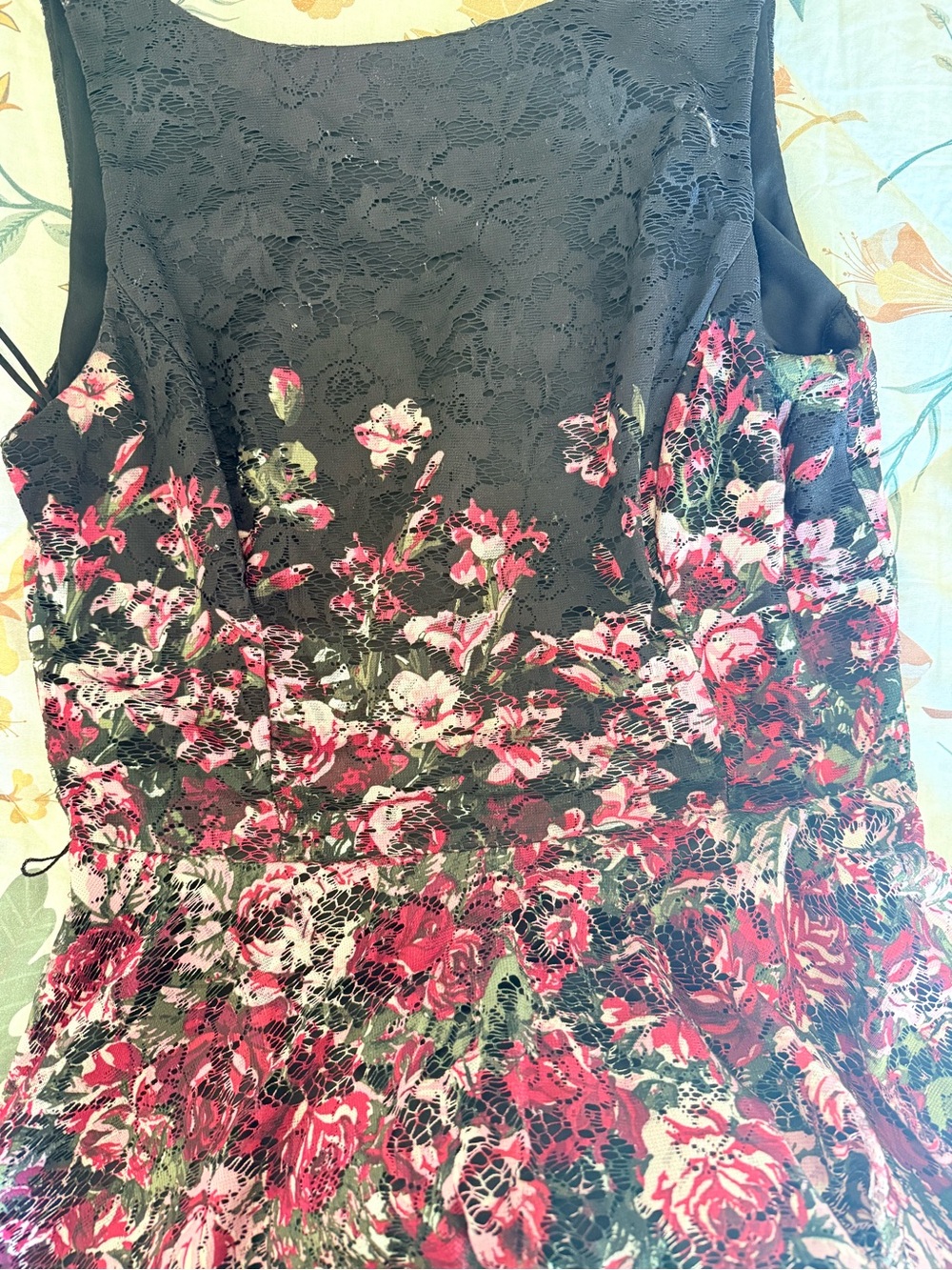Danny & Nicole Black Dress with Pink and Red Floral Lace - Picture 3 of 6